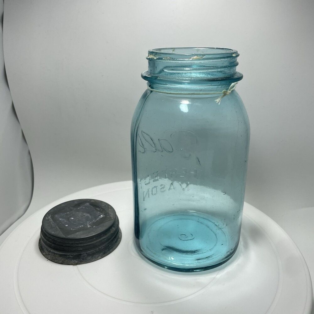 Vtg Ball Perfect Mason Green Glass Jar w Zinc Lid Wide Mouth Quart #2 - Picture 3 of 7